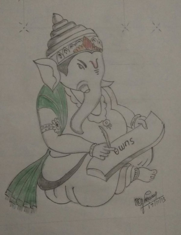 Superb Pencil Color Of Lord Ganesha - DesiPainters.com