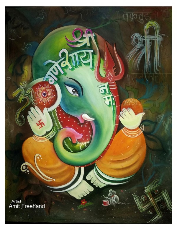 Awesome Watercolor Painting Of Colorful Lord Ganesha - DesiPainters.com