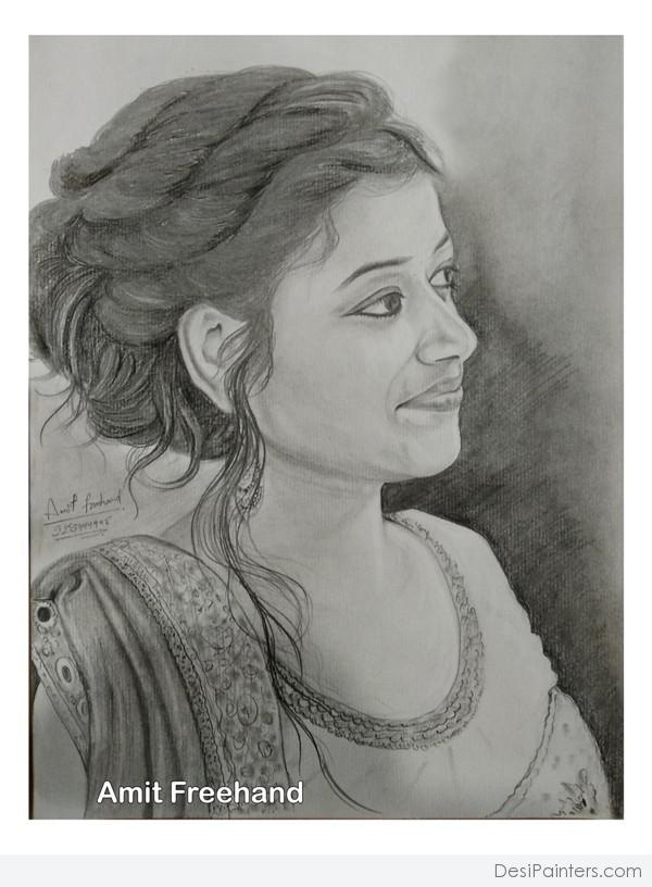 Superb Pencil Sketch Art Of Girl - DesiPainters.com