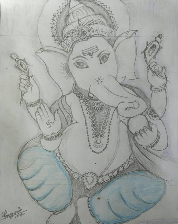 Beautiful Pencil Sketch Of Lord Ganesha - DesiPainters.com
