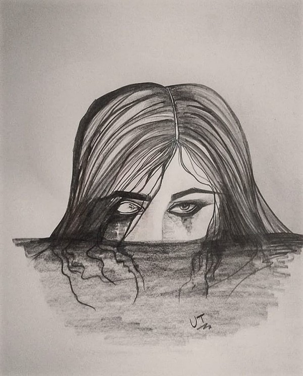 Great Pencil Sketch Of Creepy Girl - DesiPainters.com