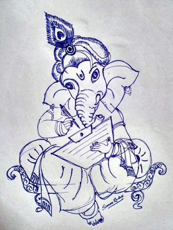 Superb Mixed Painting Of Lord Ganesha - DesiPainters.com