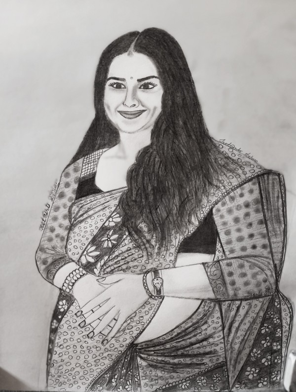 Pencil Sketch Of Actress Vidya Balan - DesiPainters.com