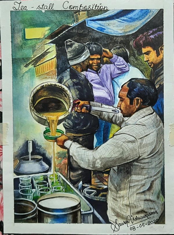 Wonderful Tea Stall Composition By Saurav Vishwakarma - DesiPainters.com