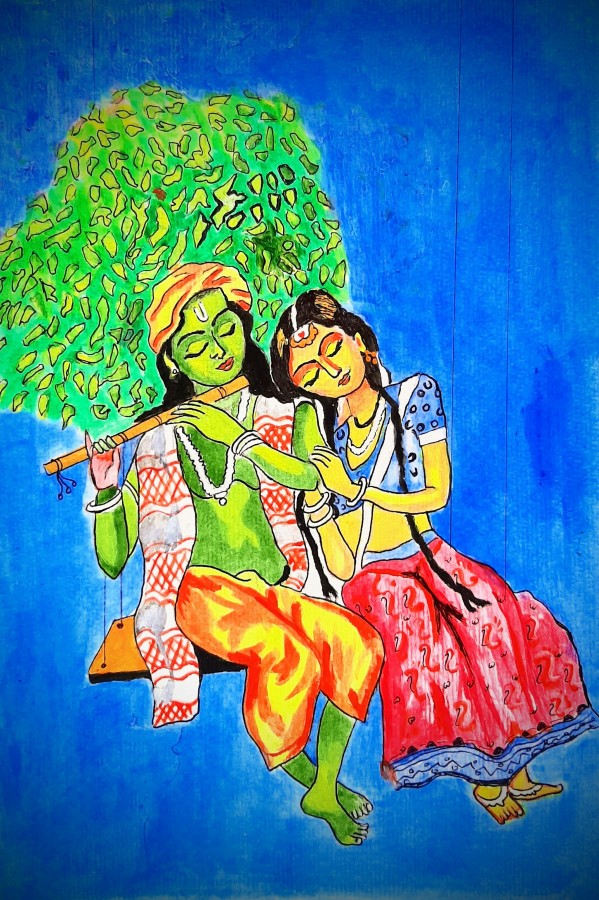 Perfect Oil Painting Of Lord Krishna And Radha - DesiPainters.com