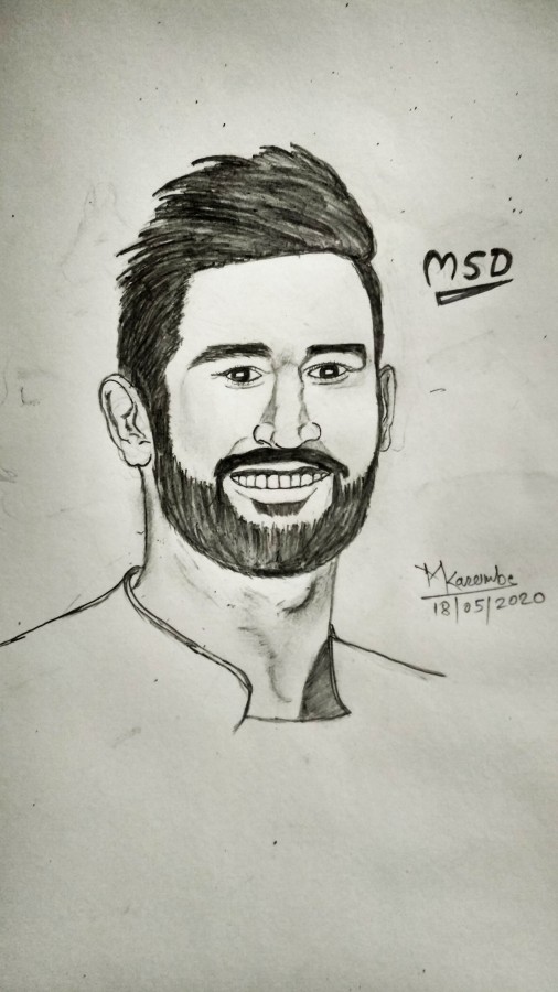 Pencil Sketch Of MS Dhoni By Mayur Karambe - DesiPainters.com