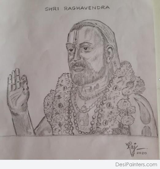 Pencil Sketch Art Of Shree Raghavendraswamy - DesiPainters.com