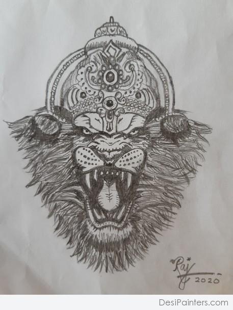 Superb Pencil Sketch Of Lord Narasimha - DesiPainters.com