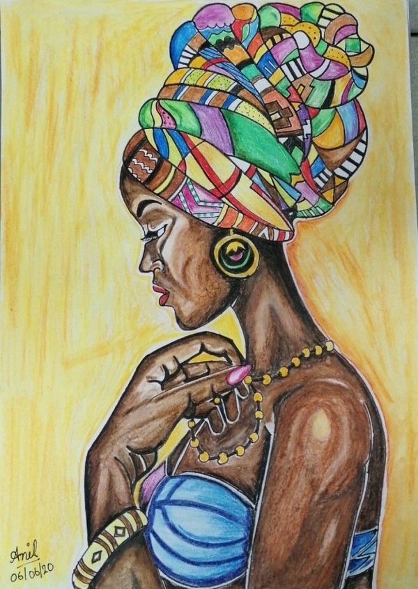 Colour pencil sketch of beautiful African Lady - DesiPainters.com