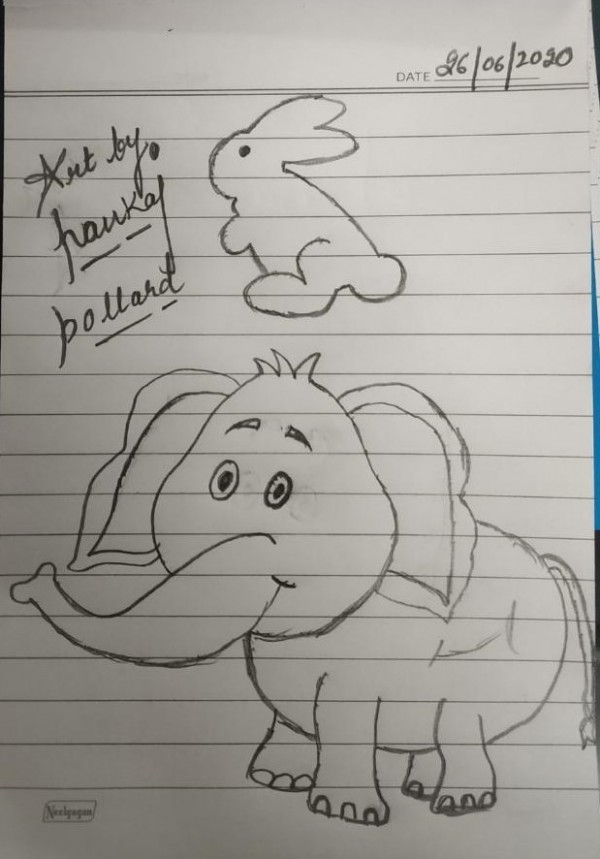 RABBIT WITH ELEPHANT PENCIL SKETCH ART BY PANKAJ POLLARD - DesiPainters.com