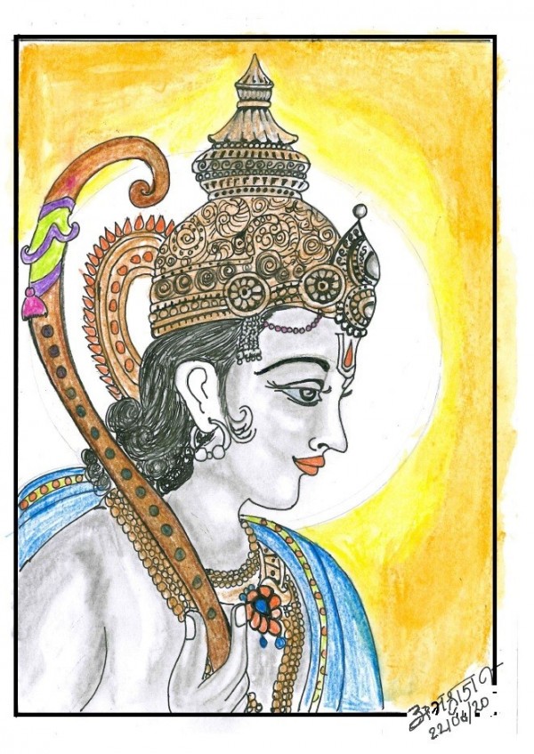 Colorful pencil sketch of Bhagavan Shree Ram. - DesiPainters.com