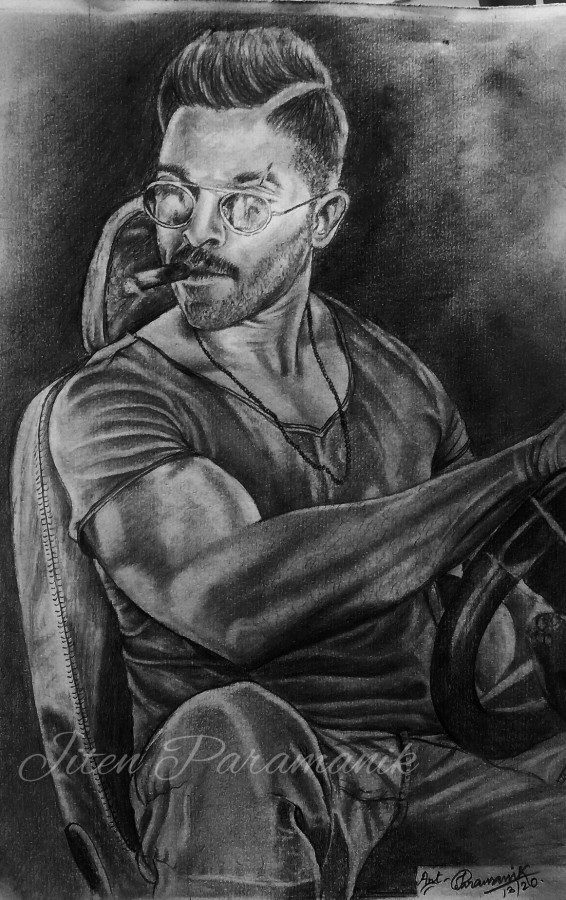 Allu arjun art by Jiten Paramanik - DesiPainters.com