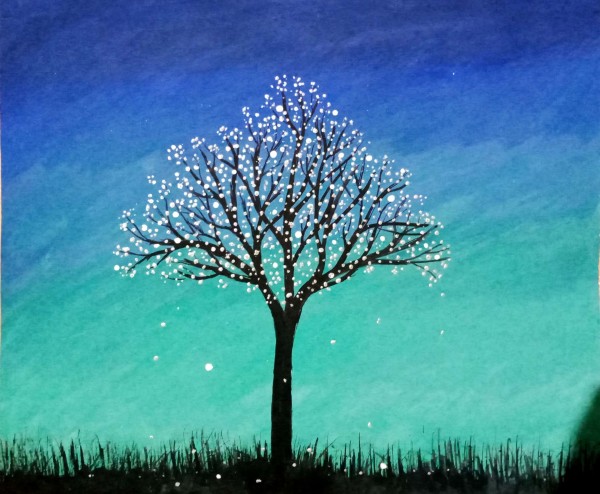 Scenery Poster Paint_ ‘SNOW TREE IN WINTER NIGHT’ - DesiPainters.com