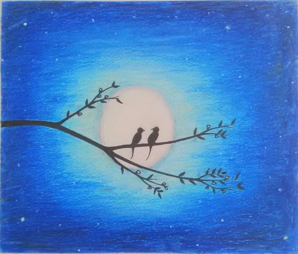 Love birds in Moon Light …Scenery Art - DesiPainters.com