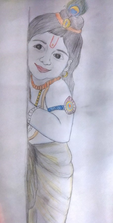 Lord Krishna pic drawing done by Anurag Shukla - DesiPainters.com