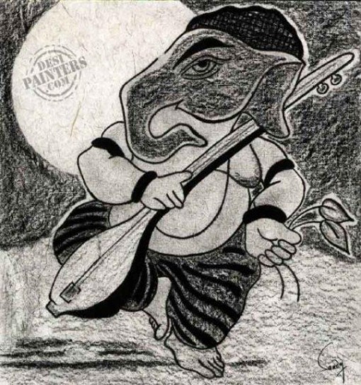 Ganesha – The Ektara Player - DesiPainters.com