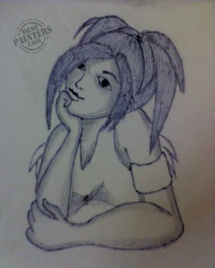 Cute Girl Pencil Sketch - DesiPainters.com