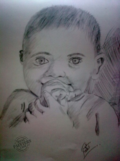 Pencil Sketch of Cute Baby - DesiPainters.com