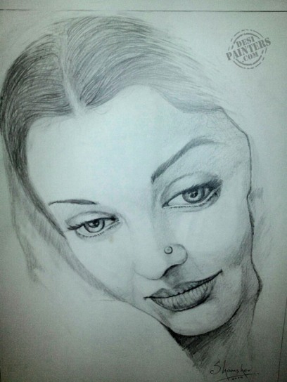 Pencil Sketch Of Aishwarya Rai - DesiPainters.com