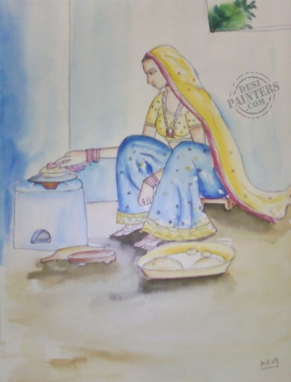 Lady Cooking - DesiPainters.com