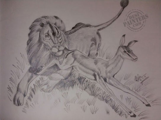 Lion Hunting - DesiPainters.com