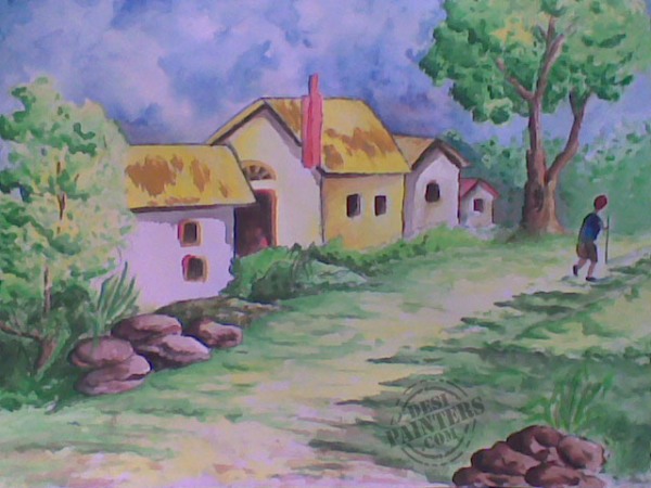 Village poster colour - DesiPainters.com