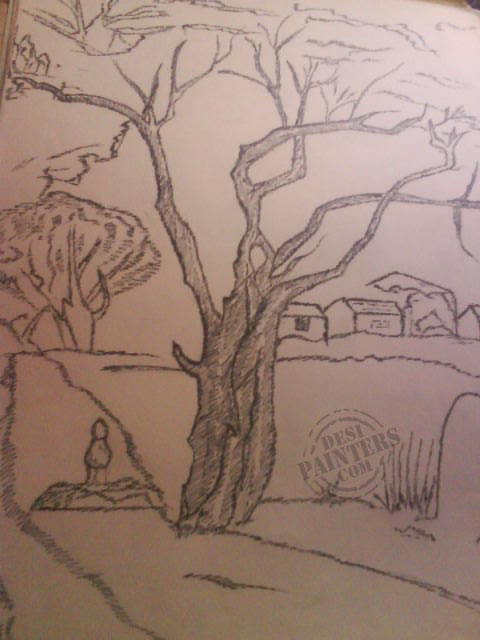 Pencil Sketch Of Tree - DesiPainters.com