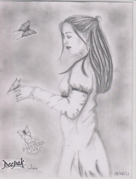 Beautiful Girl Pencil Sketch - DesiPainters.com