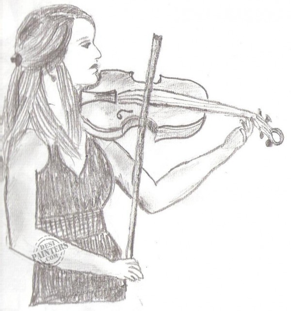 Girl with Violin - DesiPainters.com