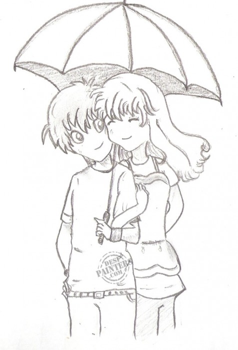 Couple With Umbrella - DesiPainters.com