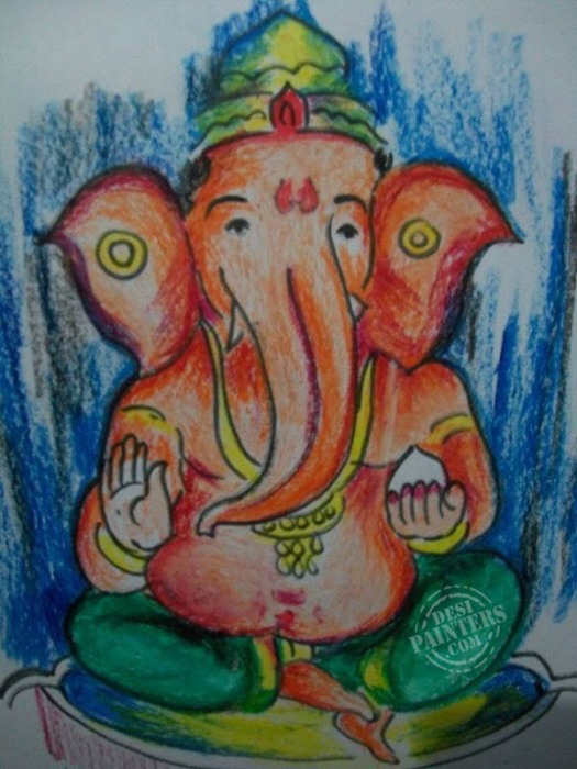 Ganesh Pastel Painting - DesiPainters.com