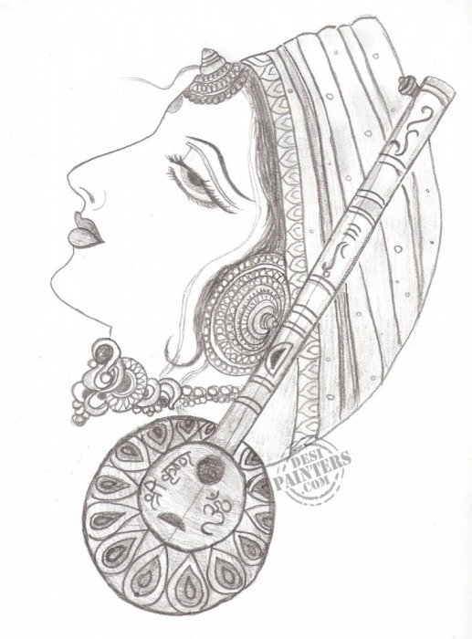 Meera Pencil Sketch - DesiPainters.com