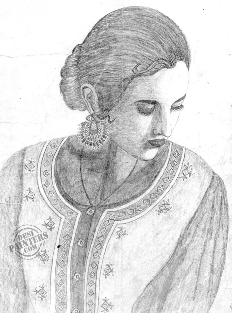 Lady Pencil Sketch | DesiPainters.com