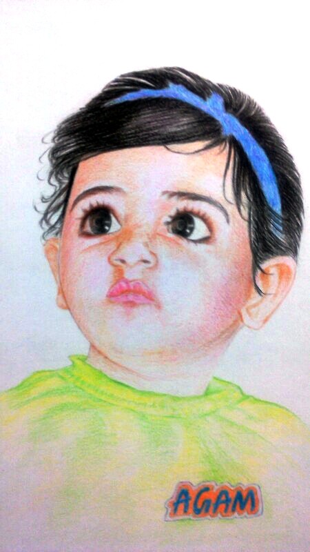 Pencil Colors Painting Of A Baby Girl - DesiPainters.com