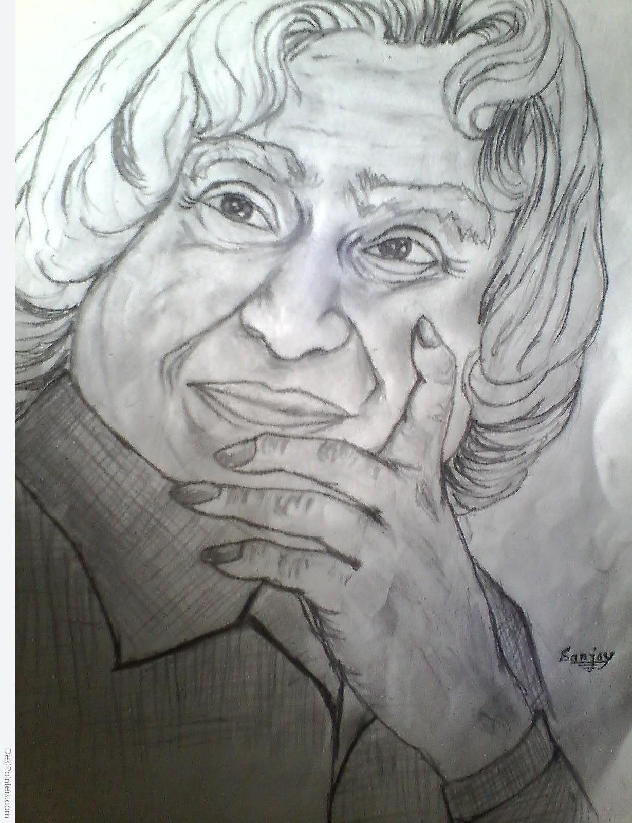 Pencil Sketch Of A P J Abdul kalam