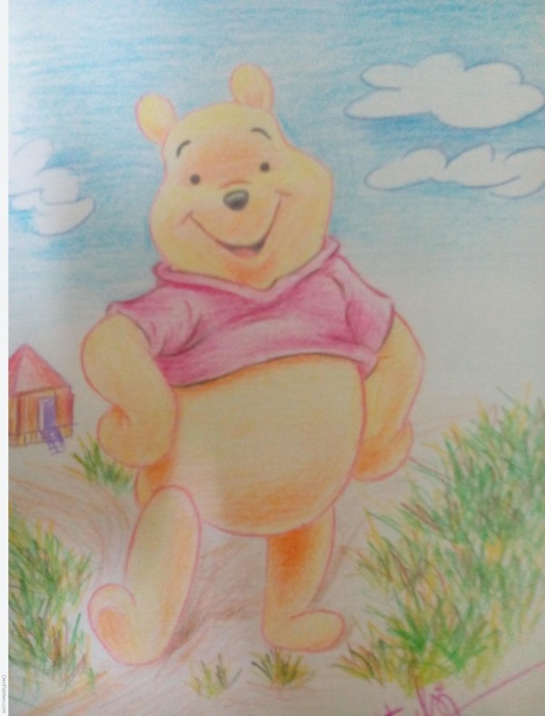 Pencil Color Sketch Of Pooh - DesiPainters.com