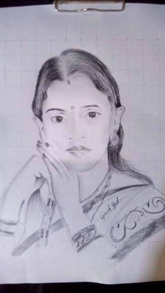 Pencil Sketch Of A Lady By Girish - DesiPainters.com