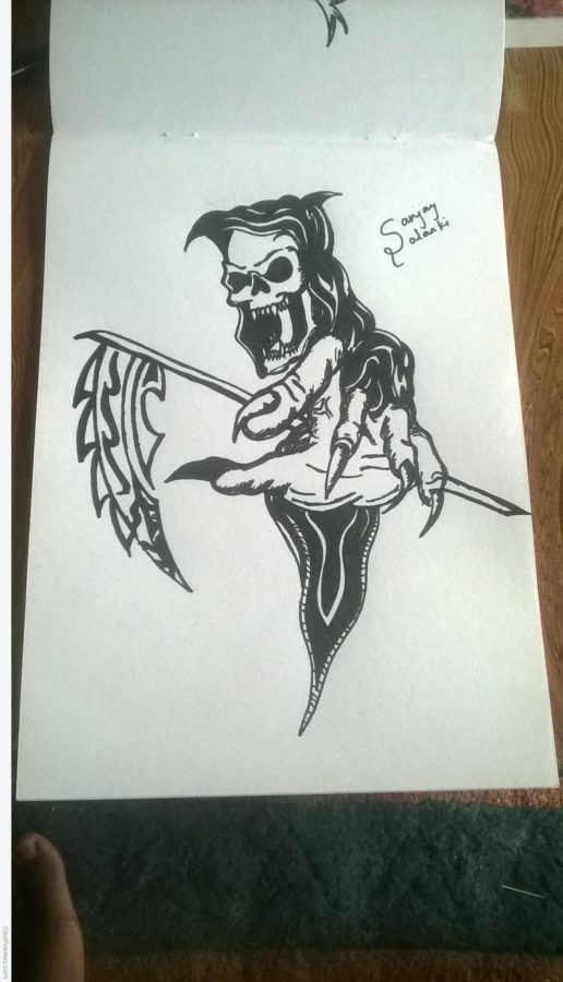 Ink Painting of  Dangerous Skull - DesiPainters.com
