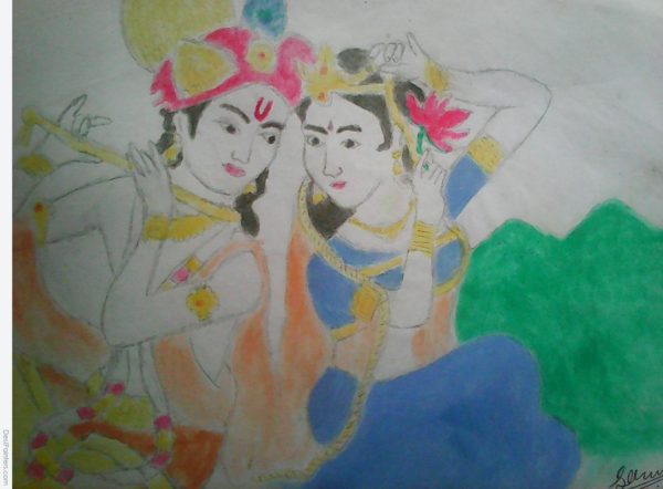 Water Color Painting of Radha Krishna - DesiPainters.com