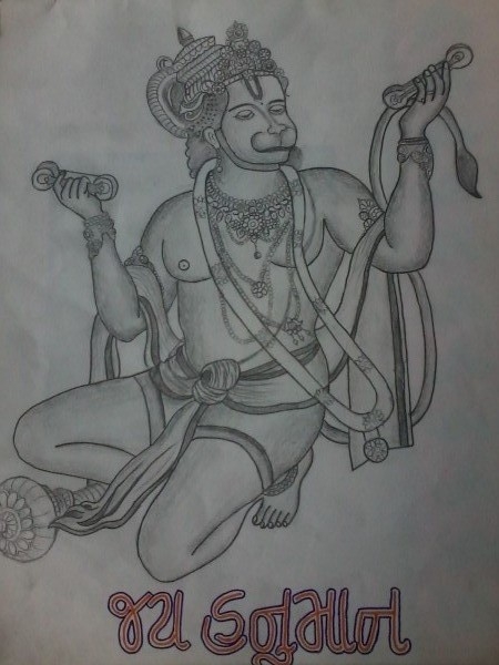 Pencil Sketch Of Lord Hanuman - DesiPainters.com