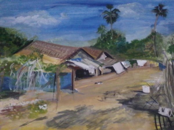 Watercolor Painting Of Village - DesiPainters.com