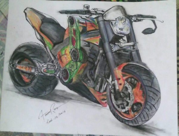 Crayon Painting of Bike