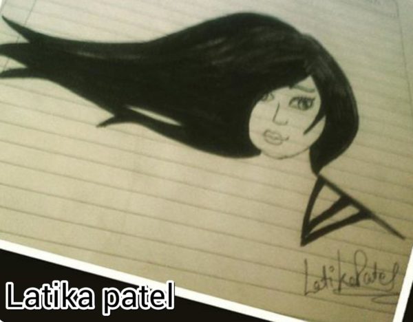 Pencil Sketch of Beautiful Hairs of Girl