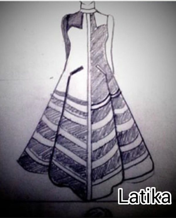 Pencil Sketch of Girl In Beautiful Dress