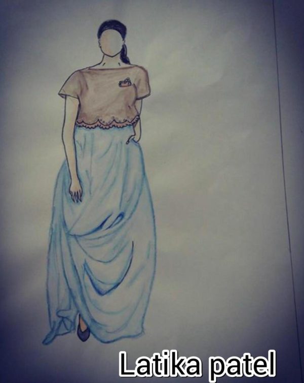Watercolor Painting of Draping Clothes of Girl