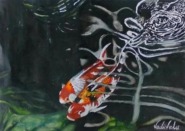 Watercolor Painting of Kio Fish In Water