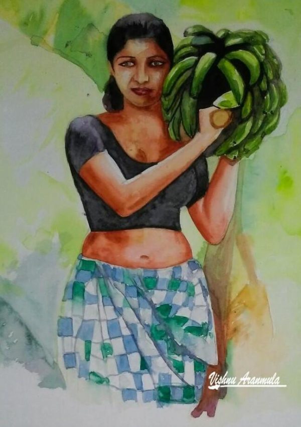 Watercolor Painting of Village Girl - DesiPainters.com