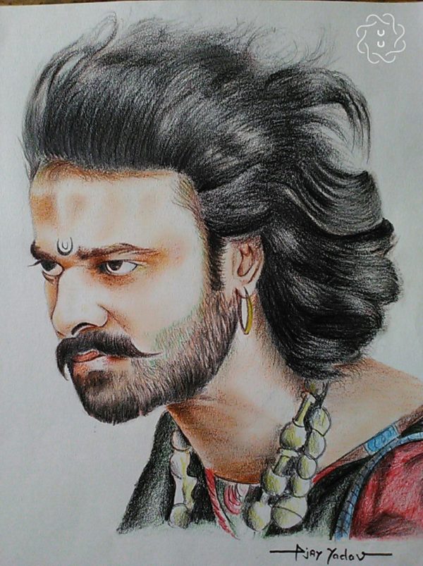 Pencil Color Sketch of Bahubali - DesiPainters.com