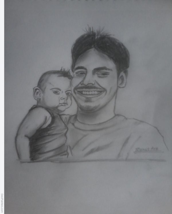 Pencil Sketch of Self Portrait By Artist - DesiPainters.com